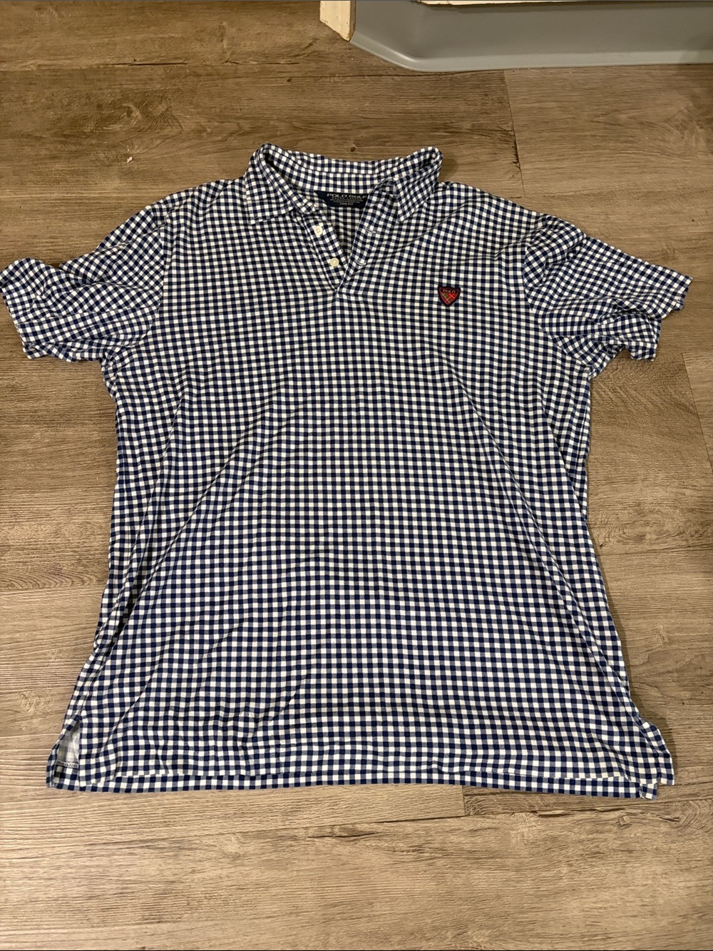Men's Navy & White Gingham Polo Shirt